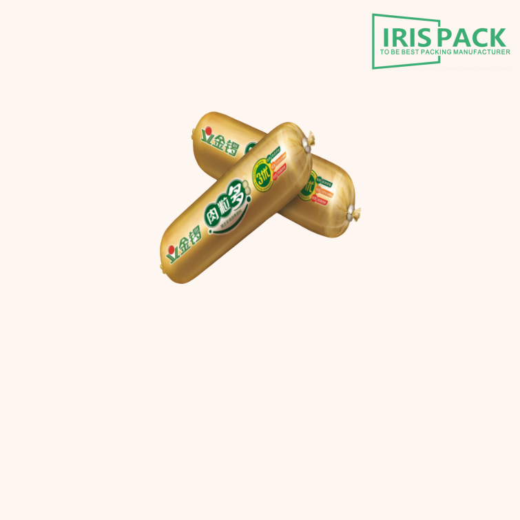  PVDC film casing for retort sausage with surface logo printing-golden color